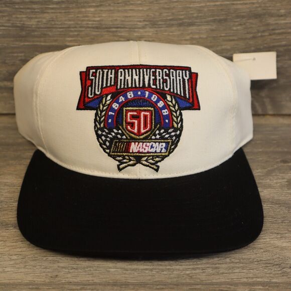 50th Anniversary Nascar Hat 1998 Cap White Black Adult Strapback New W Tags - Picture 1 of 12